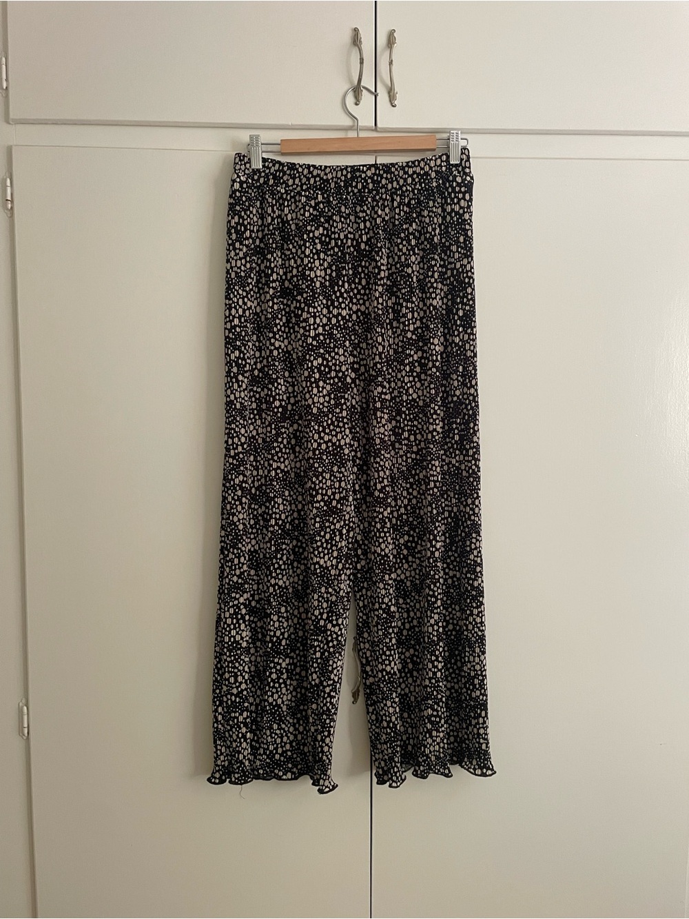 Joie Black and Cream Polka Dot Wide-Leg Pants